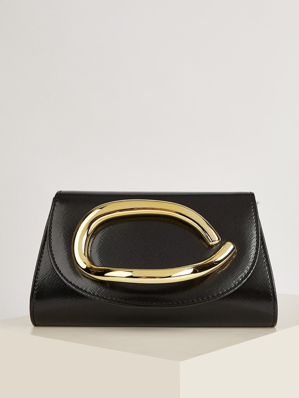Black Leather Clutch with Gold C Hardware